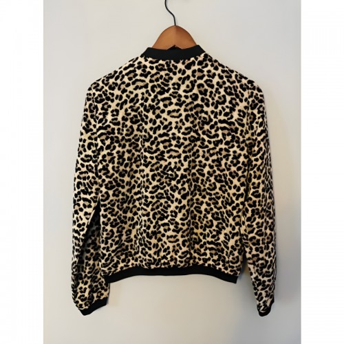 Stylish Leopard-Printed Velvet Zipper Bomber Jacket for Ladies